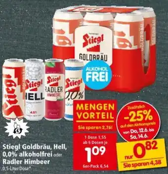 Interspar Stiegl Goldbräu, Hell, 0,0% alkoholfrei oder Angebot