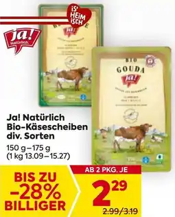 Billa Ja! Natürlich Bio-Käsescheiben div. Sorten Angebot