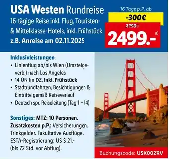 Lidl Reisen Lidl-Reisen USA Westen-Rundreise Angebot