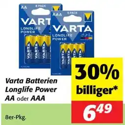 Nah&Frisch Varta Batterien Longlife Power AA oder AAA Angebot