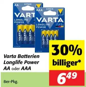 Nah&Frisch Varta Batterien Longlife Power AA oder AAA Angebot