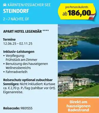 Hofer Steindorf apart hotel legendär Angebot