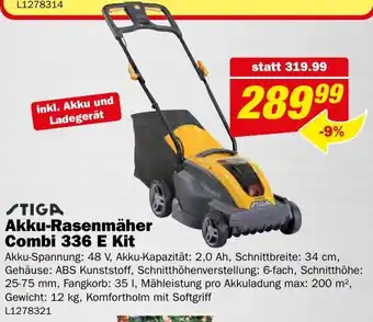 Bauring Tiga Akku-Rasenmäher Combi 336 E Kit Angebot