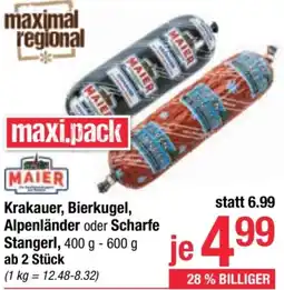 Maximarkt Krakauer, Bierkugel, Alpenländer oder Scharfe Stangerl Angebot