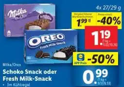 Lidl Milka/Oreo Schoko Snack oder Fresh Milk-Snack Angebot