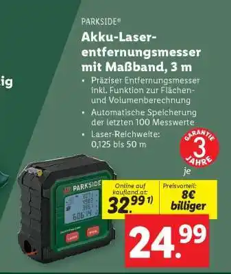 Lidl PARKSIDE Akku-Laser-Entfernungsmesser mit Maßband, 3 m Angebot
