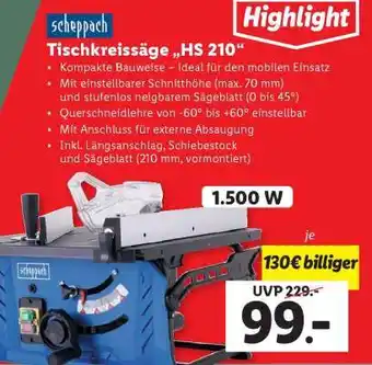 Lidl Tischkreissäge „HS 210“ Angebot