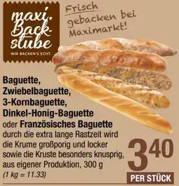 Maximarkt Baguette, Zwiebelbaguette, 3-Kornbaguette, Dinkel-Honig-Baguette oder Französisches Baguette Angebot