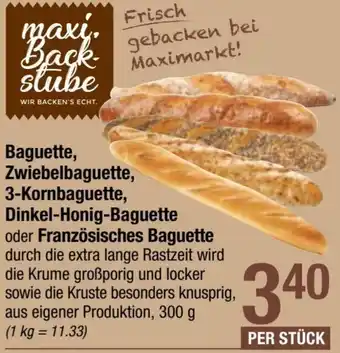 Maximarkt Baguette, Zwiebelbaguette, 3-Kornbaguette, Dinkel-Honig-Baguette oder Französisches Baguette Angebot