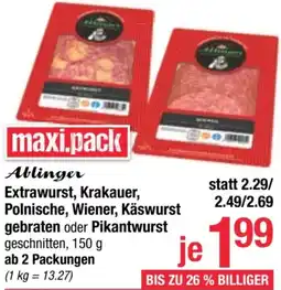 Maximarkt Ablinger Extrawurst, Krakauer, Polnische, Wiener, Käswurst gebraten oder Pikantwurst Angebot