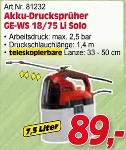 Zgonc E Einhell Akku-Drucksprüher GE-WS 18/75 Li Solo Angebot