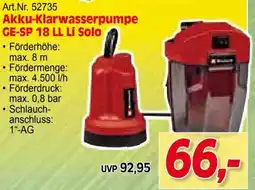 Zgonc E Einhell Akku-Klarwasserpumpe GE-SP 18 LL LI Solo Angebot