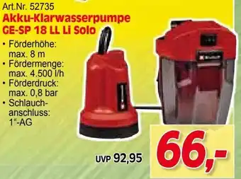 Zgonc E Einhell Akku-Klarwasserpumpe GE-SP 18 LL LI Solo Angebot