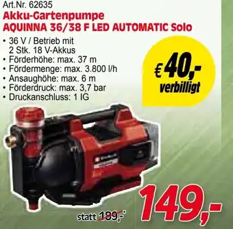Zgonc E Einhell Akku-Gartenpumpe AQUINNA 36/38 F LED AUTOMATIC Solo Angebot