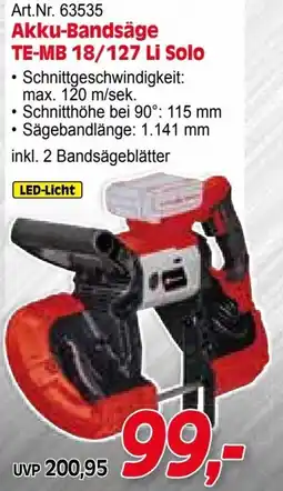 Zgonc E Einhell Akku-Bandsäge TE-MB 18/127 Li Solo Angebot