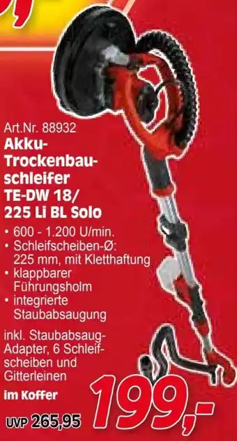 Zgonc E Einhell Akku- Trockenbau- schleifer TE-DW 18/ 225 Li BL Solo Angebot