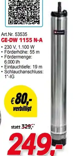 Zgonc E Einhell Tiefbrunnenpumpen GE-DW 1155 N-A Angebot