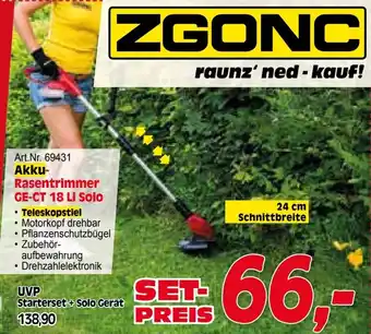 Zgonc ZGONC Rasentrimmer GE-CT 18 Li Solo Angebot