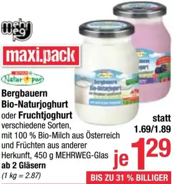 Maximarkt Bergbauern Bio-Naturjoghurt oder Fruchtjoghurt Angebot