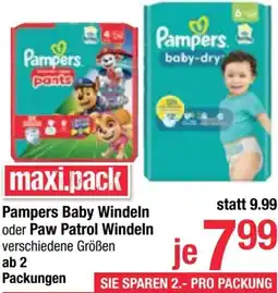 Maximarkt Pampers Baby Windeln oder Paw Patrol Windeln Angebot