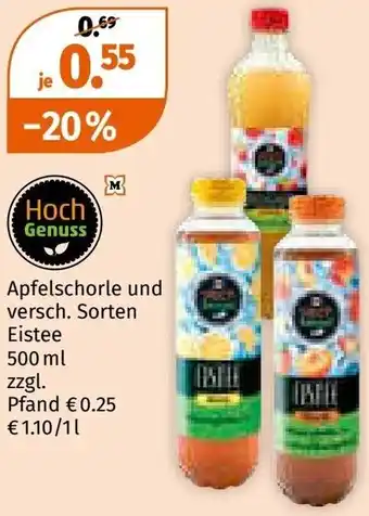 Müller Hoch Genuss Apfelschorle und Eistee Angebot