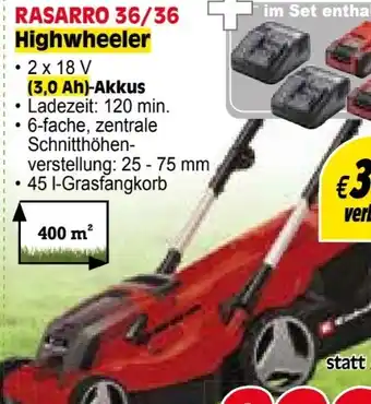 Zgonc Einhell Akku-Rasenmäher-Set Rasarro 36/36 Highwheeler Angebot