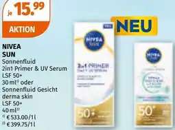 Müller Nivea sun sonnenfluid 2in1 primer & uv serum lsf 50+ oder sonnenfluid gesicht derma skin Angebot