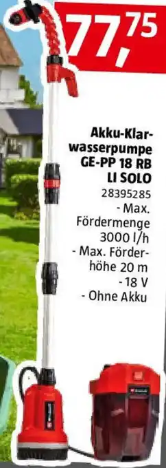 Bauhaus Akku-klar- wasserpumpe ge-pp 18 rb Angebot