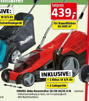 Bauhaus Einhell Power X-Change 18V Akku-Rasenmäher GE-CM 36/43 Li M Angebot