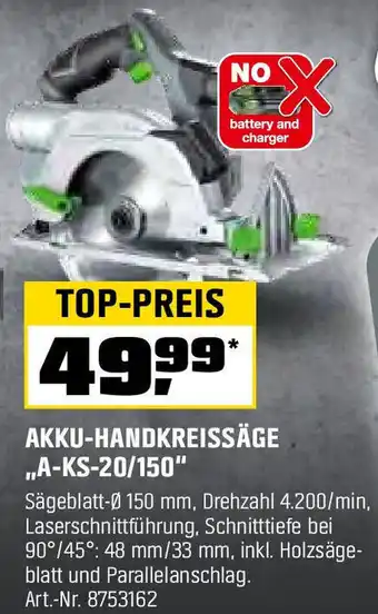 OBI Akku-handkreissäge a-ks-20/150 Angebot