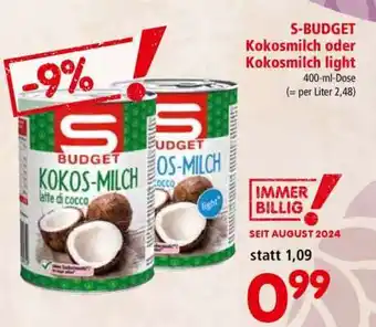 Interspar S-BUDGET Kokosmilch oder Kokosmilch light Angebot