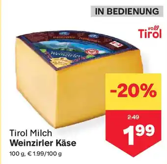MPreis Tirol Milch Weinzirler Käse Angebot