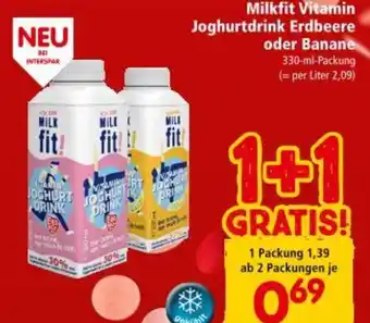 Interspar Milkfit Vitamin Joghurtdrink Erdbeere oder Banane Angebot