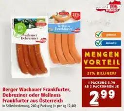 Interspar Berger Wachauer Frankfurter, Debreziner oder Wellness Frankfurter Angebot