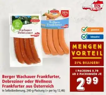 Interspar Berger Wachauer Frankfurter, Debreziner oder Wellness Frankfurter Angebot