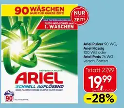 Eurospar Ariel Pulver 90 WG, Ariel Flüssig 100 WG oder Ariel Pods 76 WG Angebot