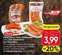 Eurospar TANN Käsekrainer, Puten Käsekrainer oder Chili Käsekrainer Angebot