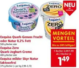 Interspar Exquisa Quark-Genuss Frucht oder Natur Fett oder Exquisa Zero Quark-Joghurt-Creme oder Exquisa milder Skyr Natur laktosefrei Angebot