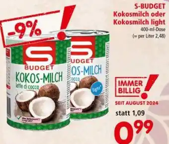Interspar S-BUDGET Kokosmilch oder Kokosmilch light Angebot