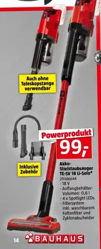 Bauhaus Einhell Akku-Stielstaubsauger TE-SV 18 Li Solo Angebot