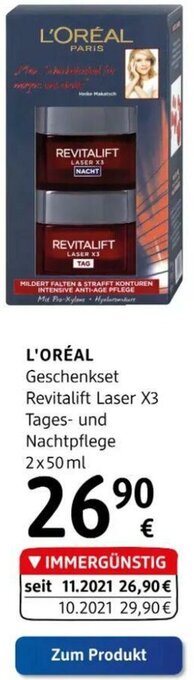 dm L'Oréal Geschenkset Revitalift Laser X3 Tages-Und Nachtpflege 2x50 ml Angebot