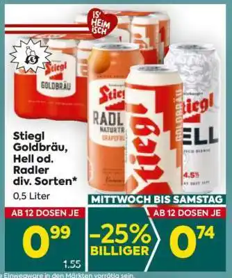 Billa Stiegl Goldbräu, Hell od. Radler div. Sorten Angebot