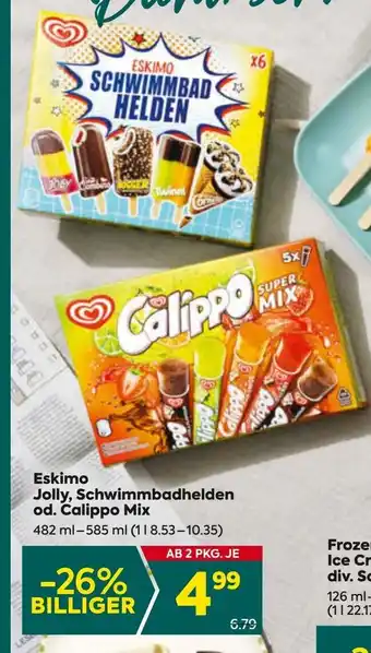 Billa Eskimo Jolly, Schwimmbadhelden od. Calippo Mix Angebot