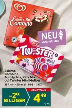 Billa Eskimo Combino, Family Mix, Kids Mix od. Twister Mini Mallow Angebot