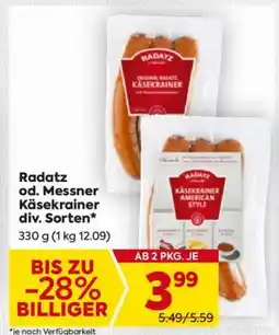 Billa Radatz od. Messner Käsekrainer div. Sorten Angebot