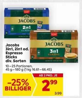 Billa Jacobs 3in1, 2in1 od. Espresso Sticks div. Sorten Angebot