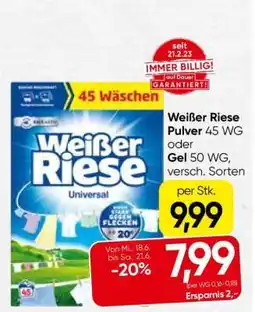 Spar Weißer Riese Pulver 45 WG oder Gel 50 WG, versch. Sorten Angebot