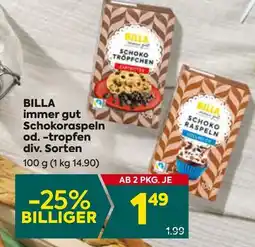 Billa BILLA immer gut Schokoraspeln od. -tropfen div. Sorten Angebot