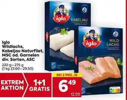 Billa Iglo wild lachs kabeljau naturfilet, msc od. garnelen div. sorten, asc Angebot