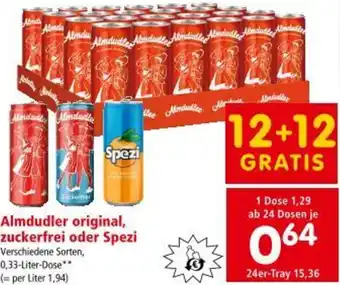 Interspar Almdudler original zuckerfrei oder Spezi Angebot